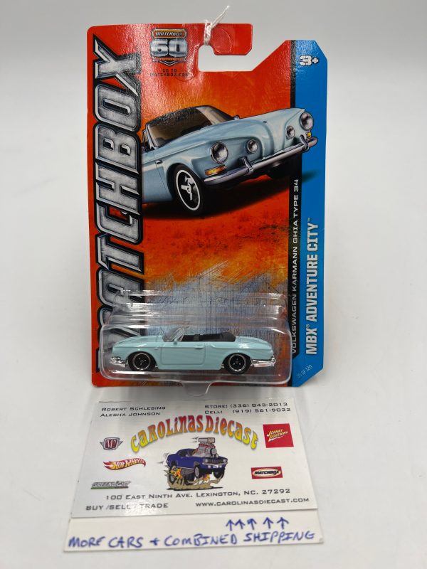 Matchbox #35 2013 MBX Adventure City Volkswagen Karmann Ghia Type 34 Light Blue 95G on Sale